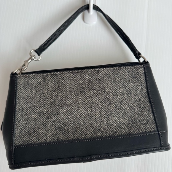 Y2K Coach brand Bleecker tweed herringbone wool and leather Black &Gray Mini Bag - Picture 5 of 10